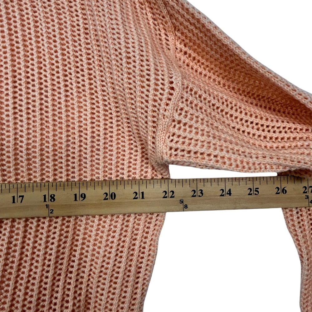 Forte Cashmere Sweater Womens Large Peach Cotton Open Knit Mesh Pullover - Picture 5 of 9